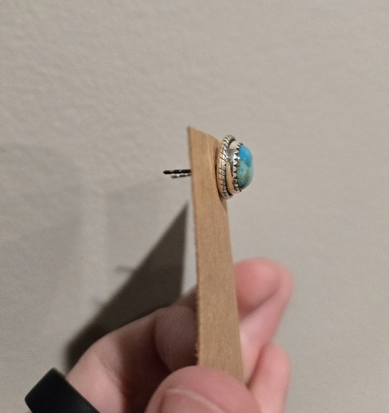 Round Turquoise Sterling Stud Earrings 422 - Picture 2 of 4